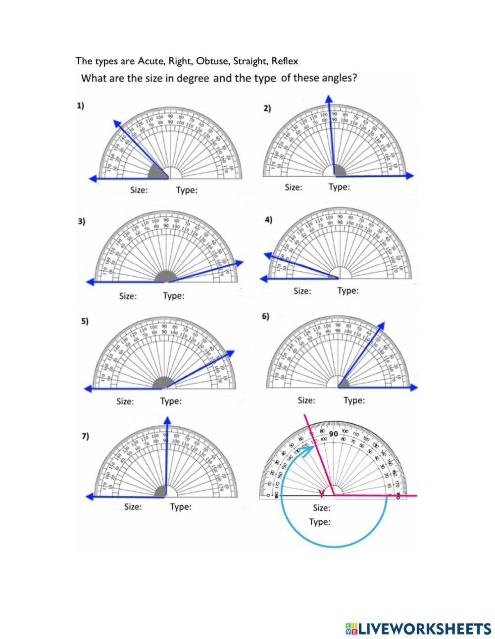 Type and size of angles Type and size of angles