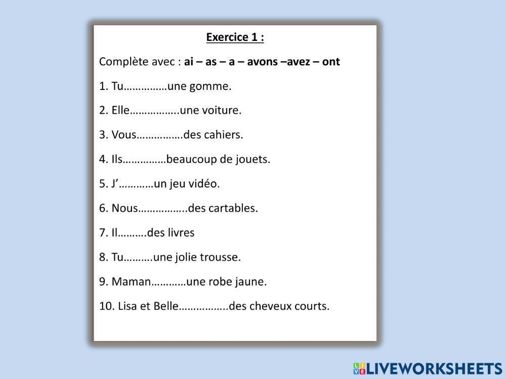 Avoir au present 1 Avoir au present 1