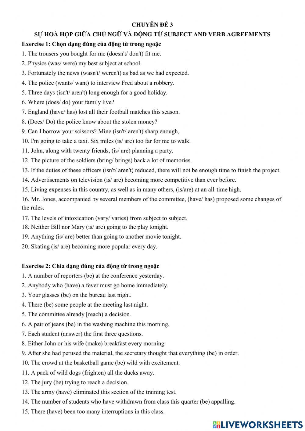 English 9 Subject and Verb Agreement