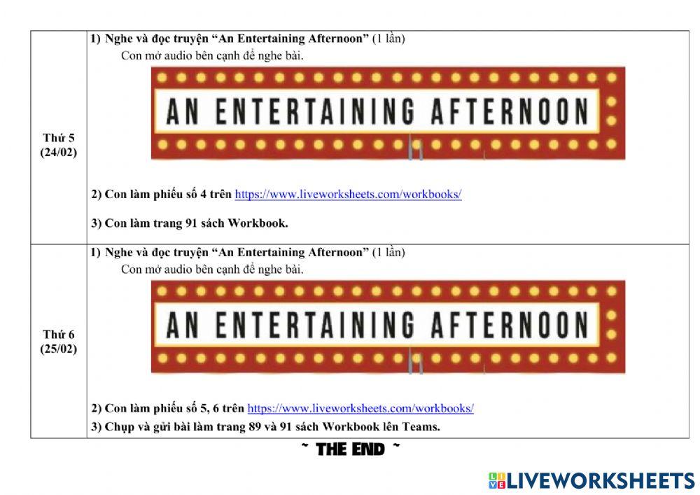 Phiếu giao bài Tiếng Anh tuần từ 21 đến 25.2