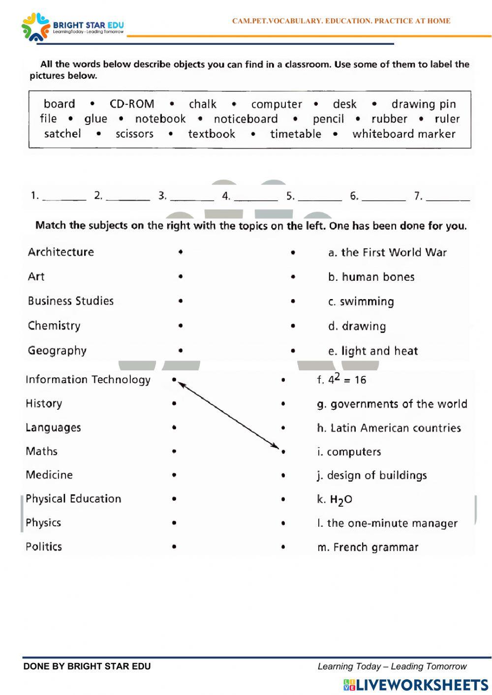 (PET) Education - Vocabulary practice at home