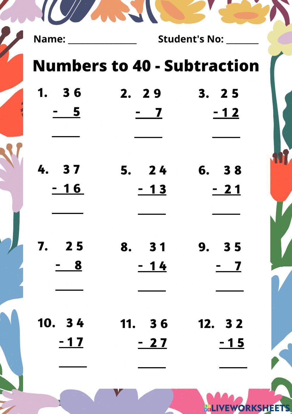 WS 7 - Subtraction to 40 with regrouping