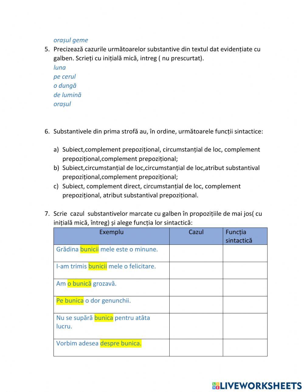 Evaluare VI, substantivul, opera in versuri