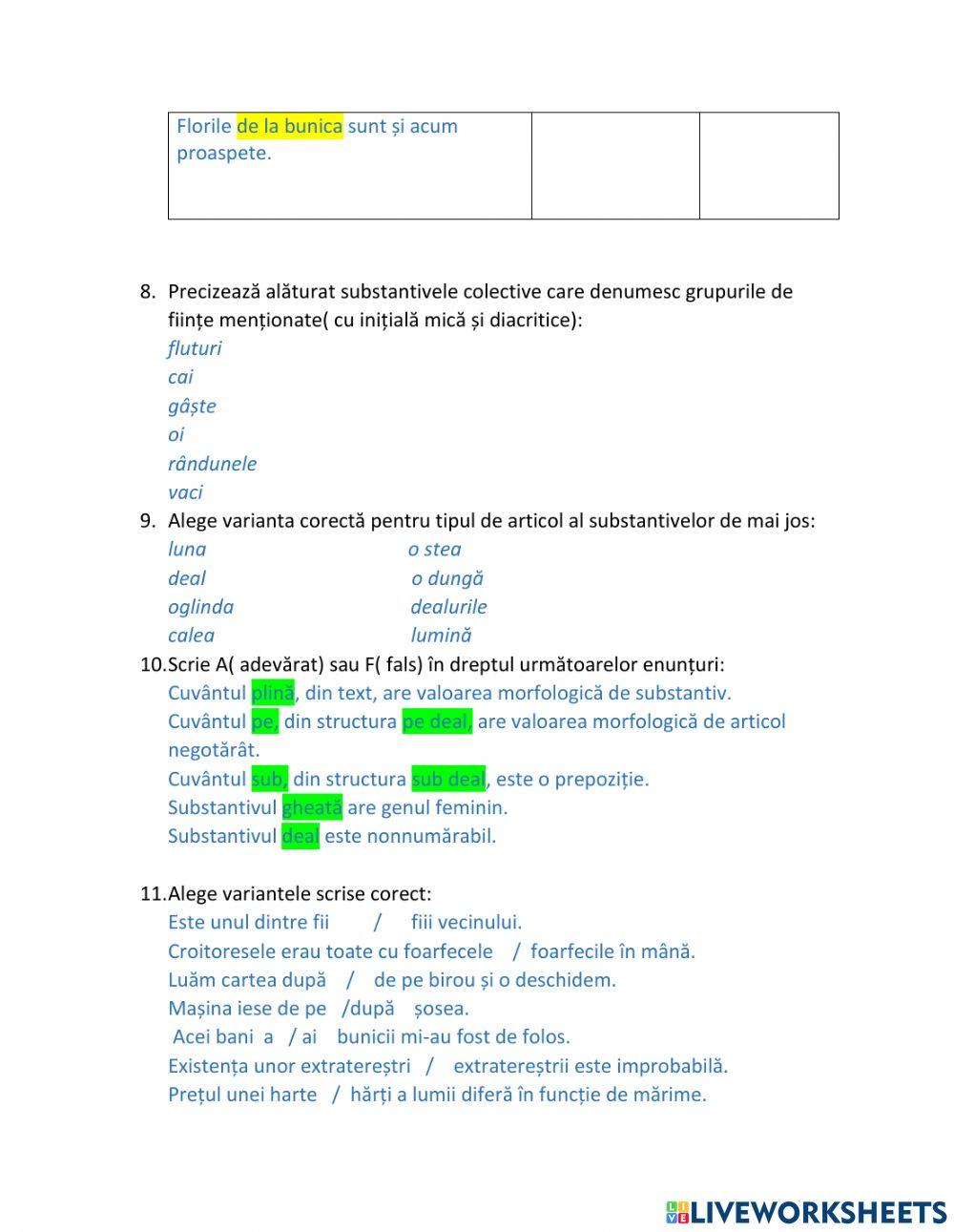 Evaluare VI, substantivul, opera in versuri
