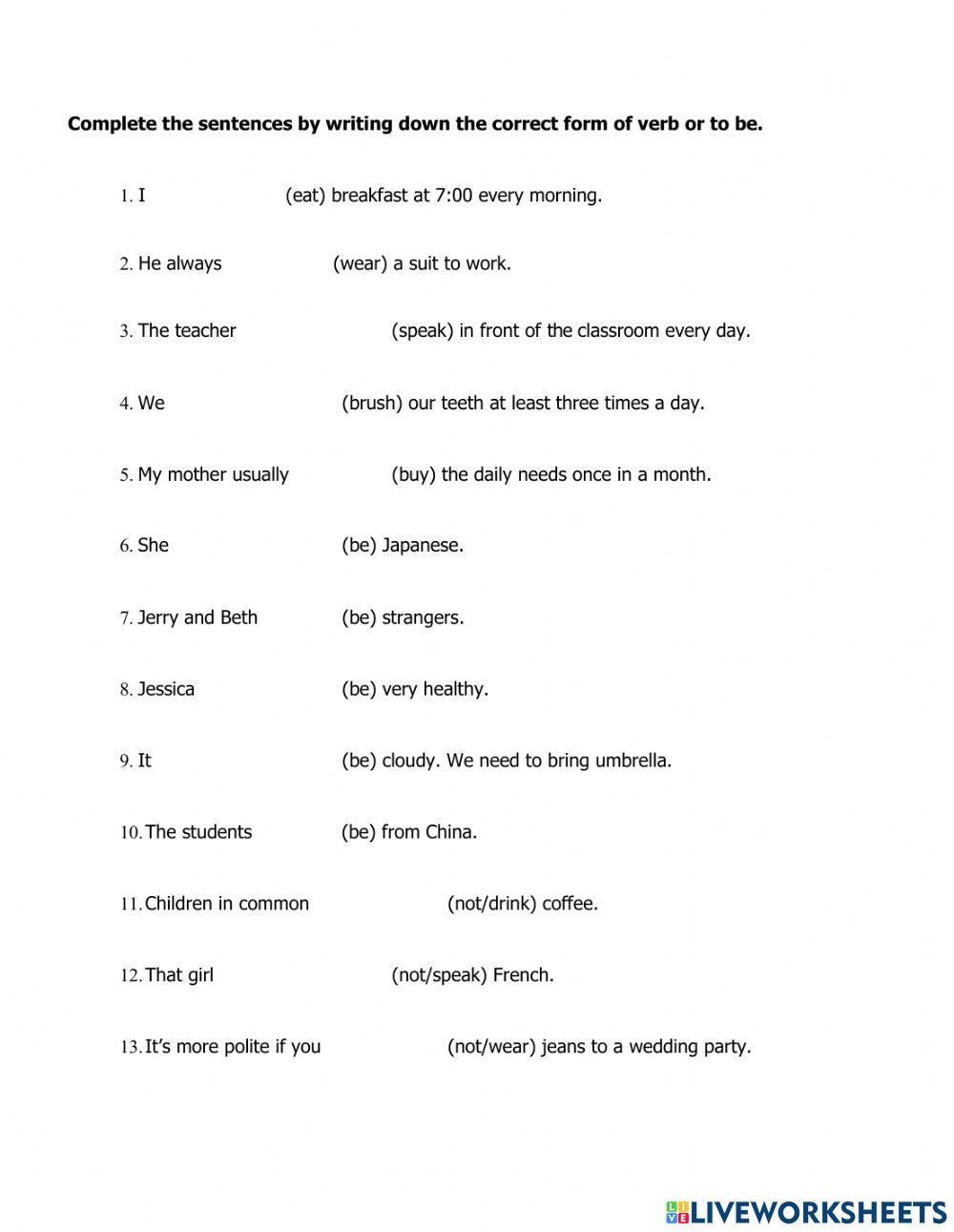 SIMPLE PRESENT TENSE ASSIGNMENT 
