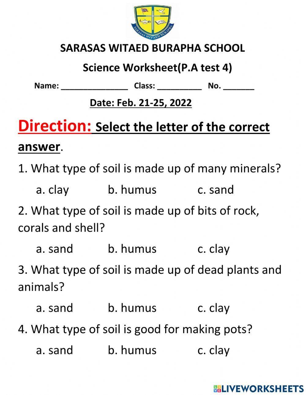 Week 17: P.A test 4 Science