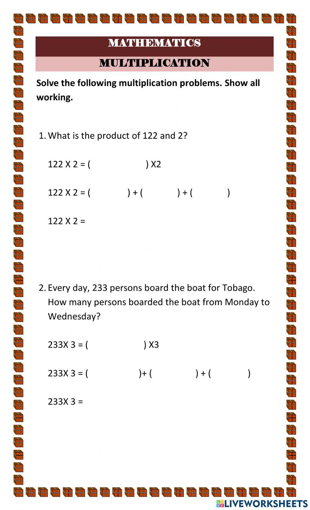 MATHEMATICS MULTIPLICATION 3D NO REGROUPING