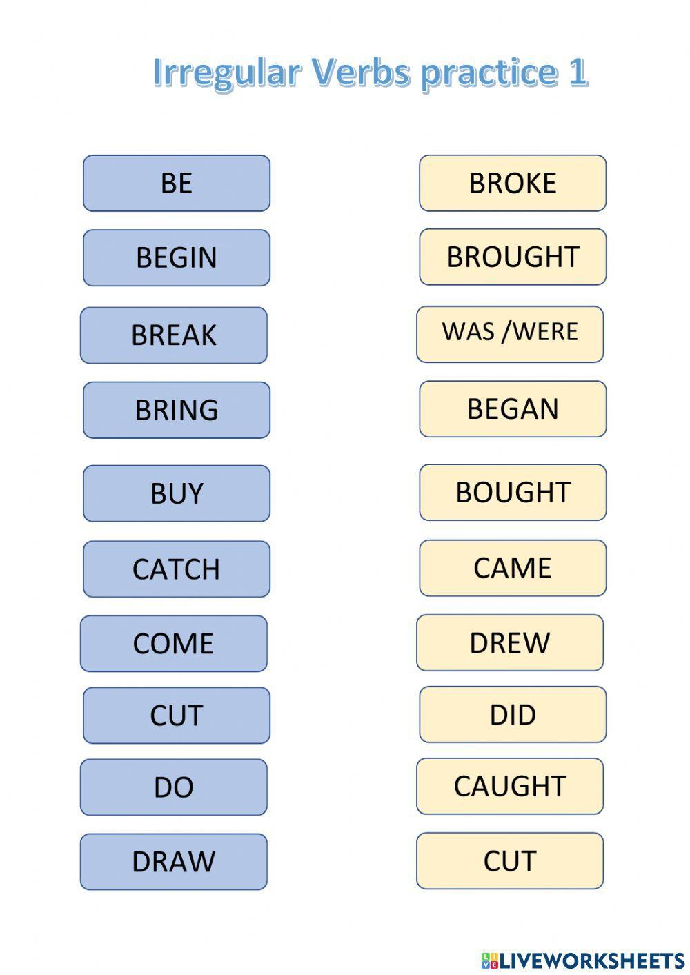 Irregular past tense list 1