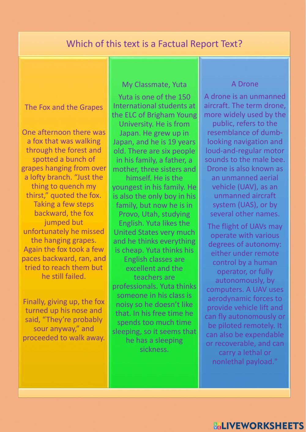 FACTUAL REPORT 1 online exercise for | Live Worksheets
