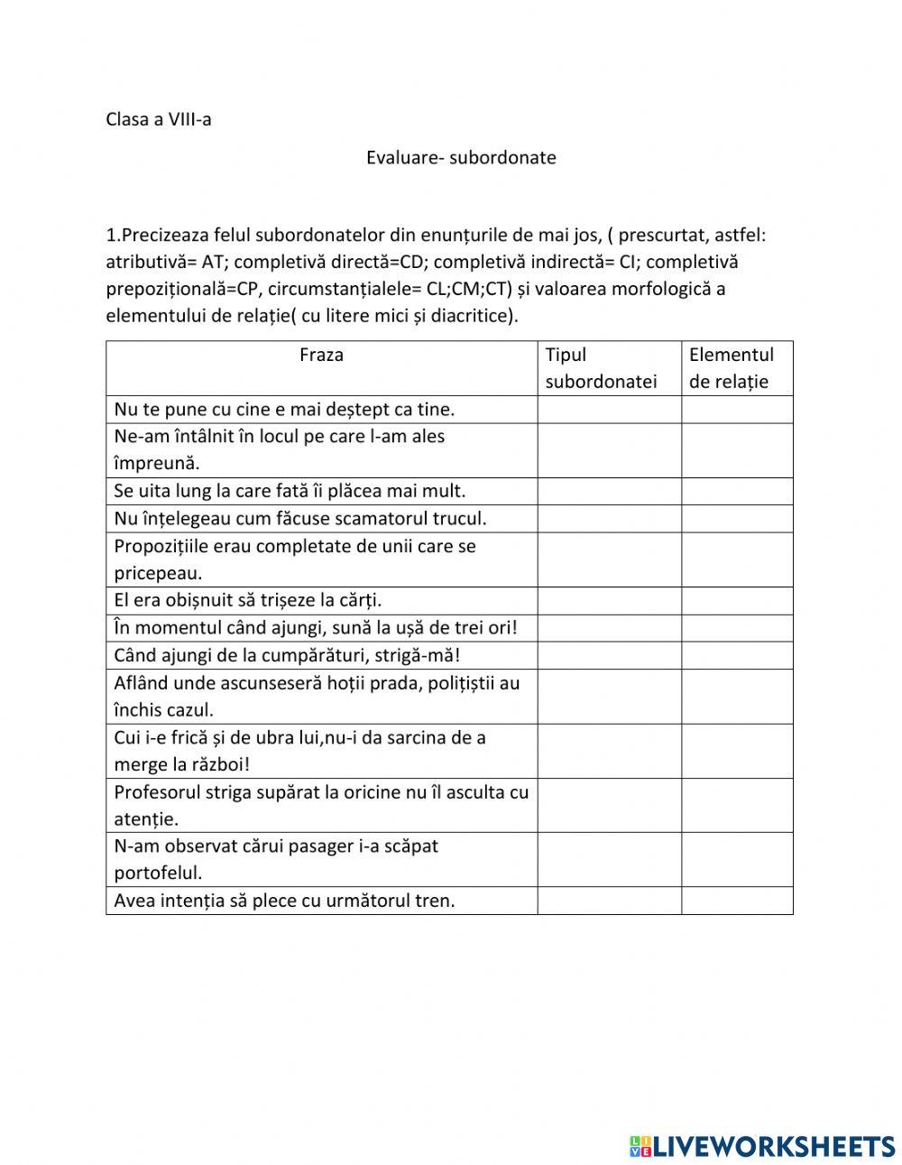 Evaluare VIII fraze 2