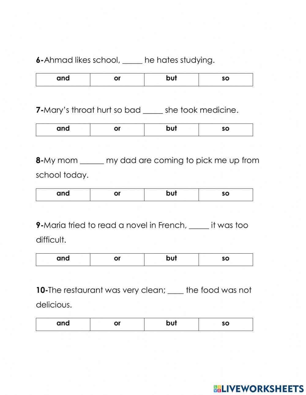 Conjunctions Worksheet