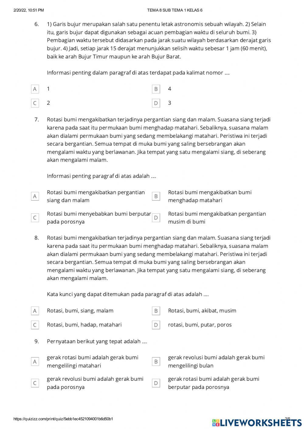Latihan Soal tema 8 st 1
