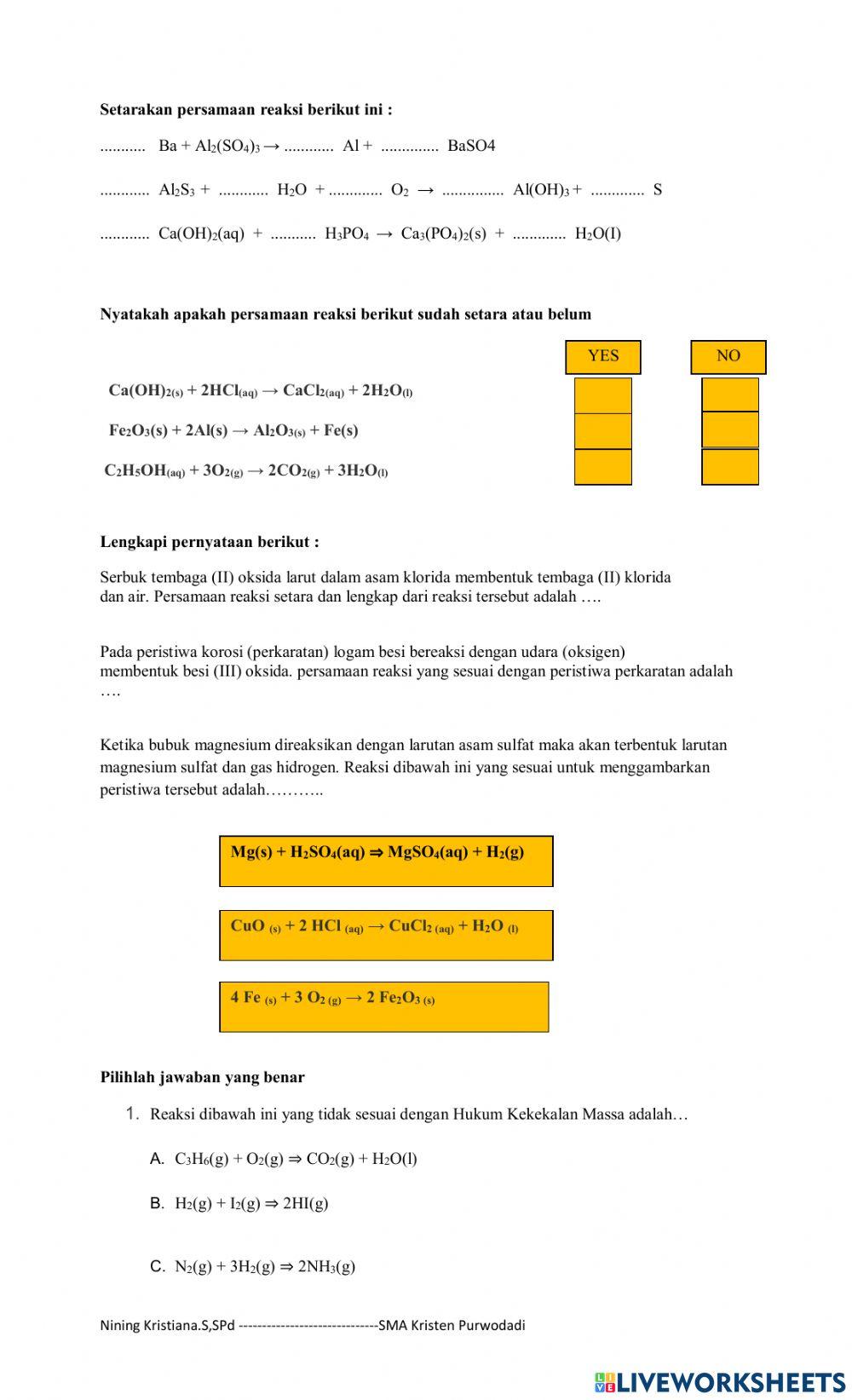 Persamaan reaksi kimia