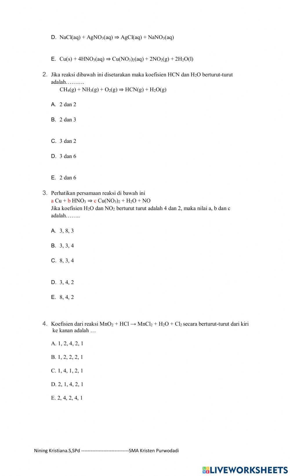 Persamaan reaksi kimia