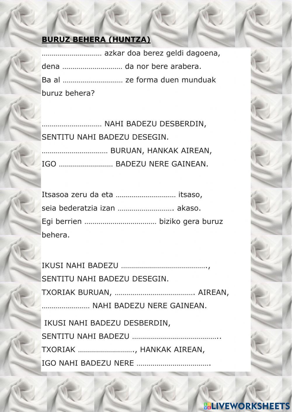 Buruz behera (huntza)