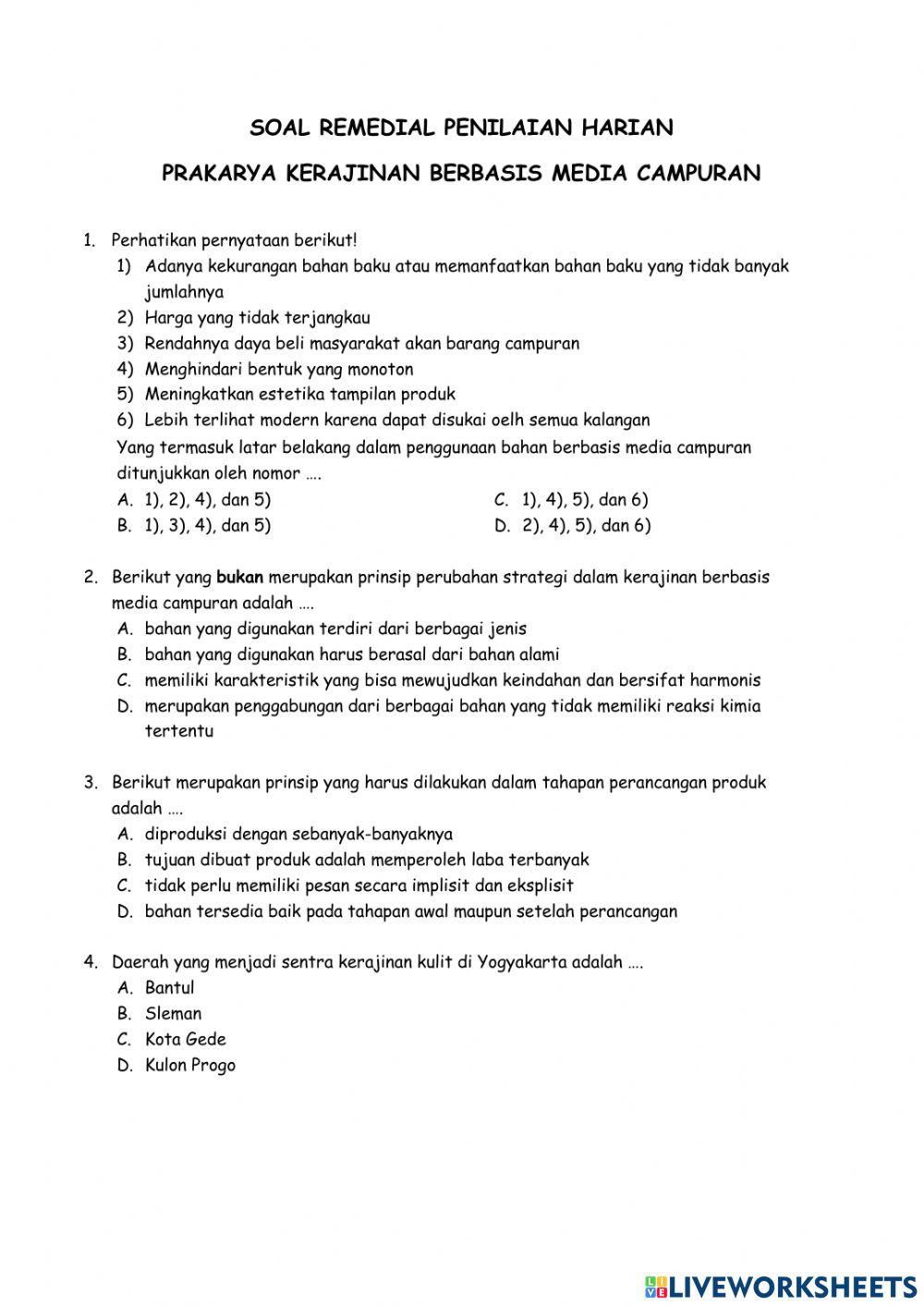 Soal remedial kerajinan berbasis media campuran
