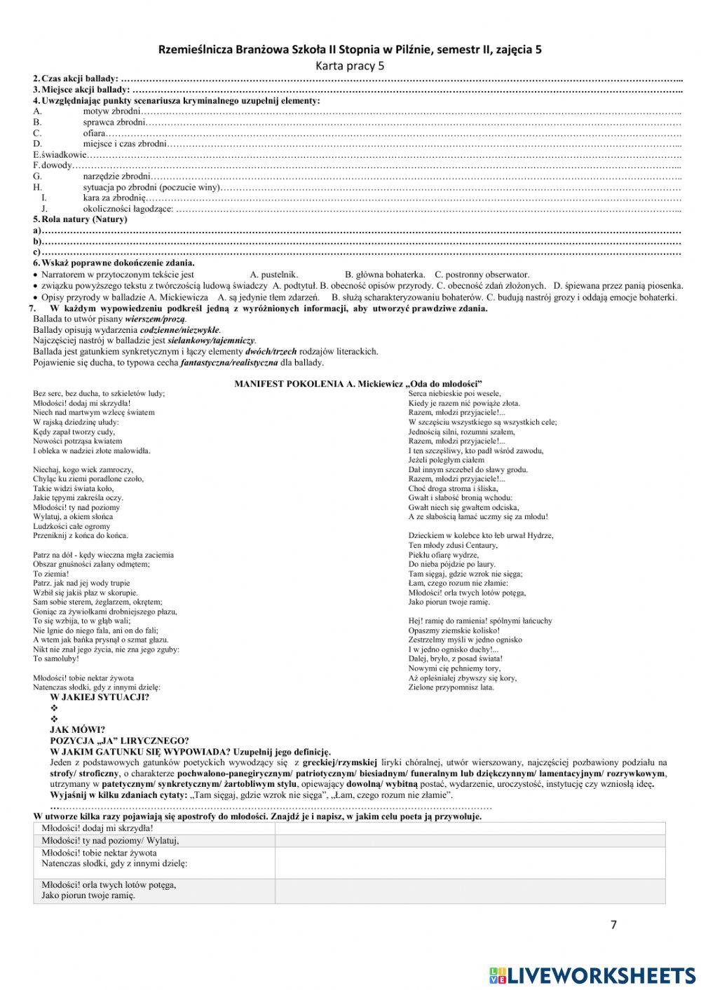Rzemieślnicza Branżowa Szkoła II Stopnia w Pilźnie, semestr II, zajęcia 5