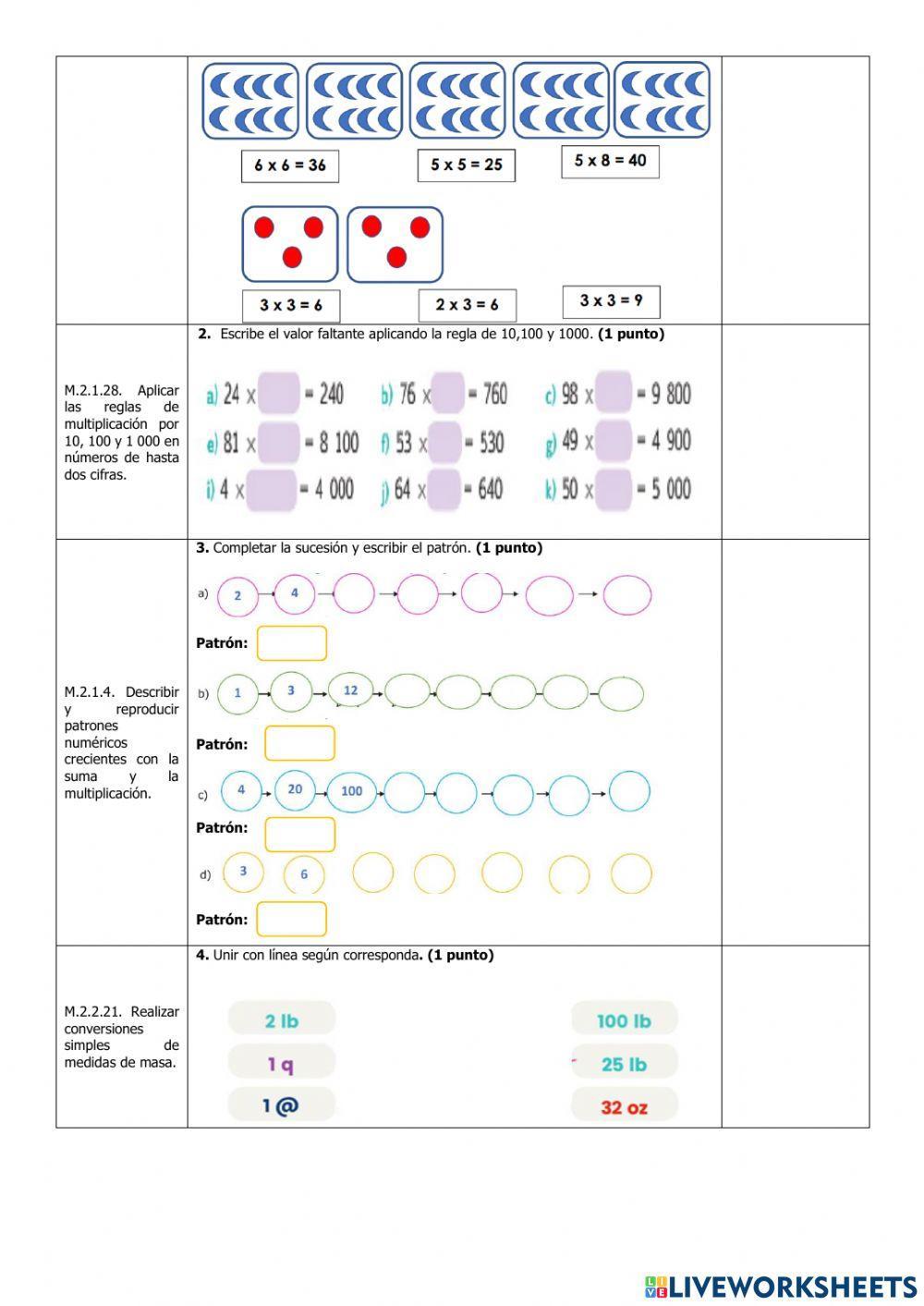 Exámen Quimestral Matemática Cuarto