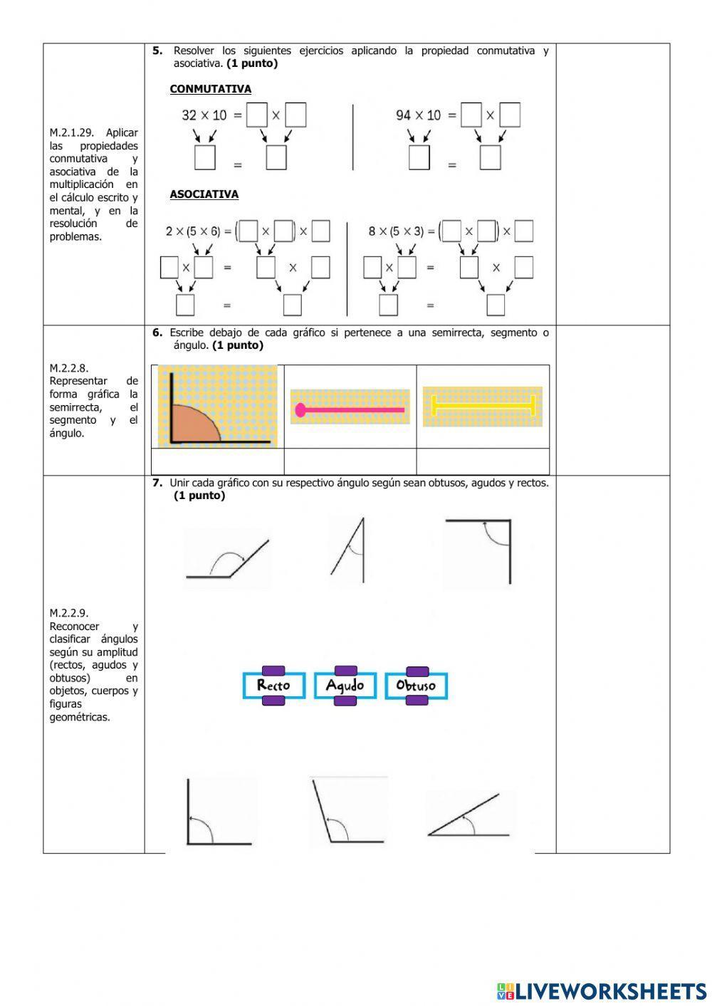 Exámen Quimestral Matemática Cuarto