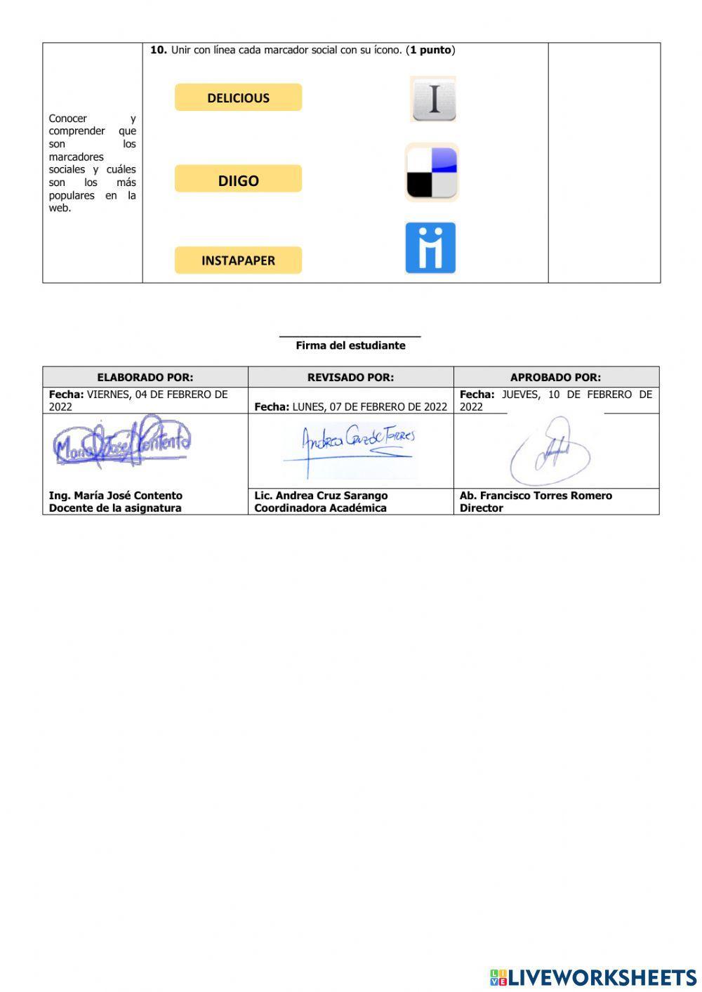 Exámen Quimestral Noveno Computación