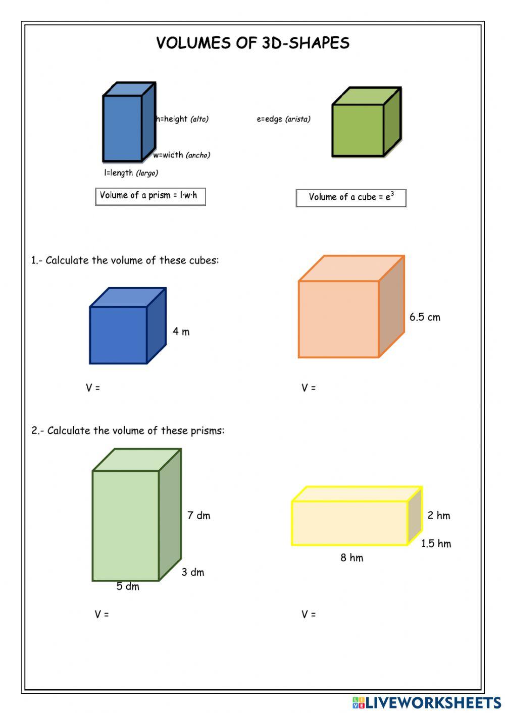 Volumes of 3D-Shapes worksheet | Live Worksheets volumes-of-3d-shapes-worksheet-live-worksheets