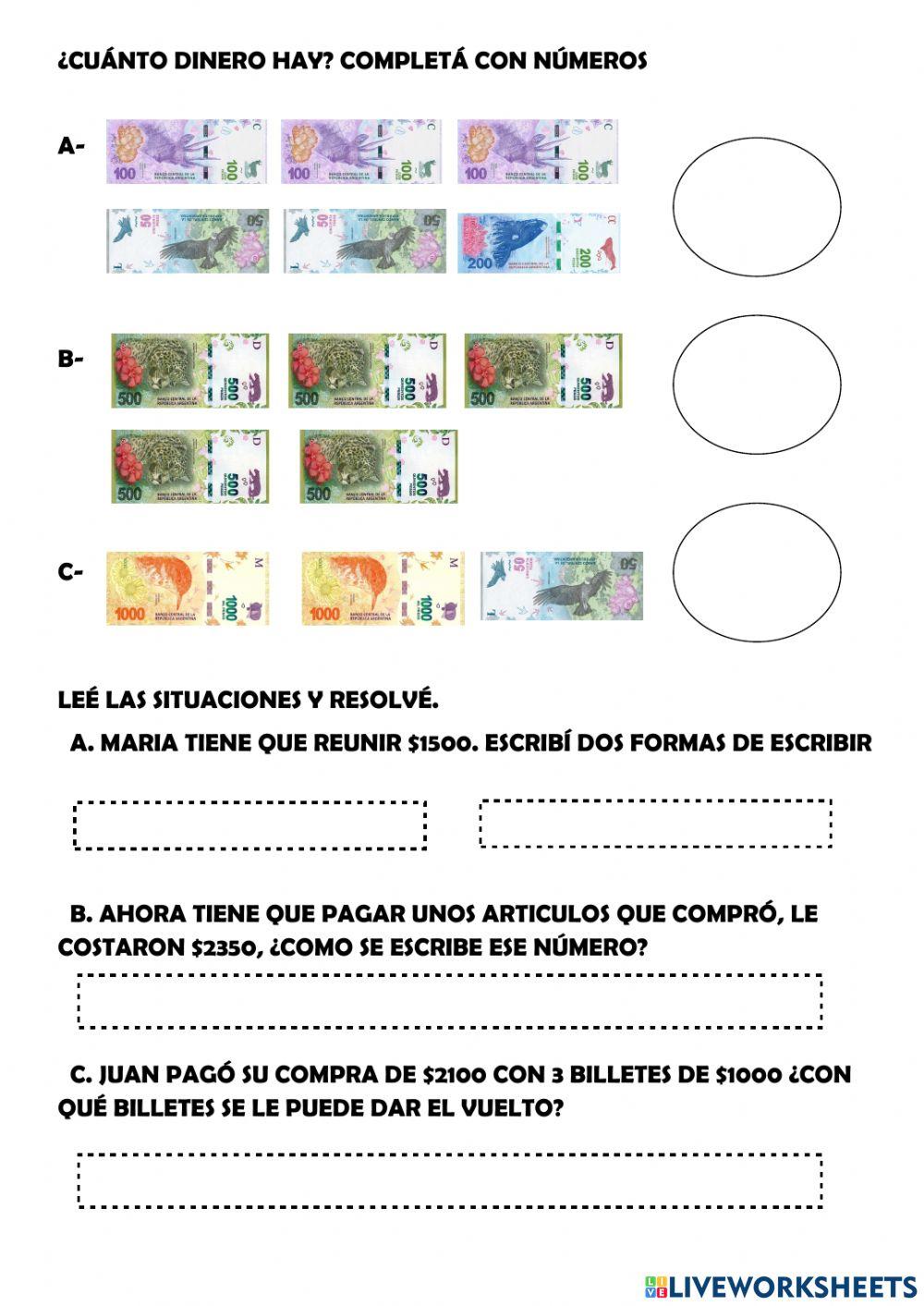 Matemática EVALUACION CON BILLETES