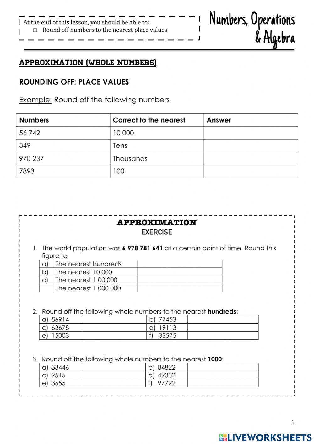 Approximation and Estimation revision