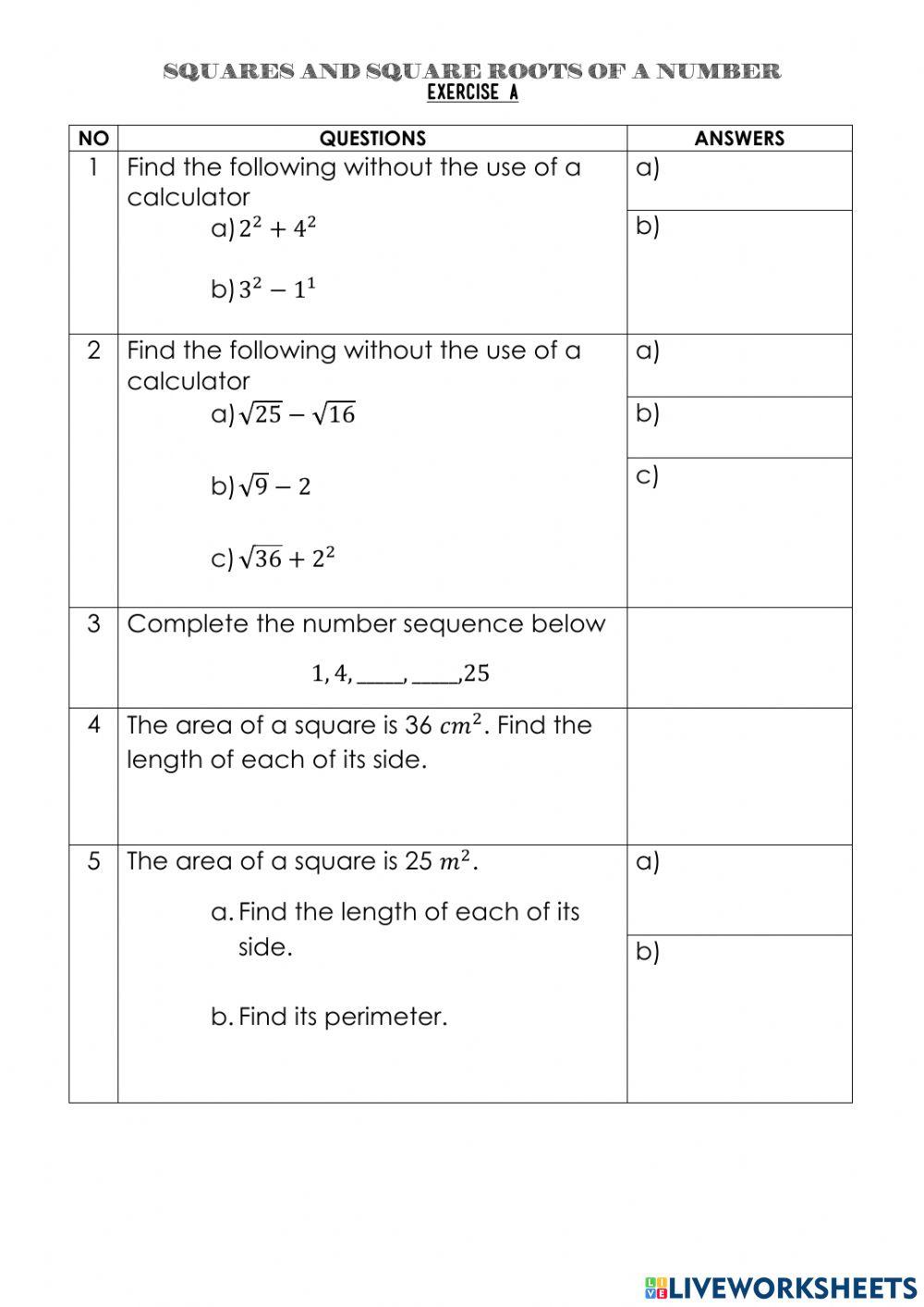 Squares & Square roots