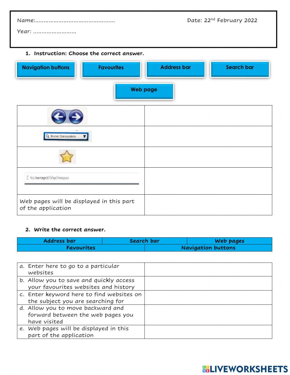 Explorer Interface worksheet | Live Worksheets
