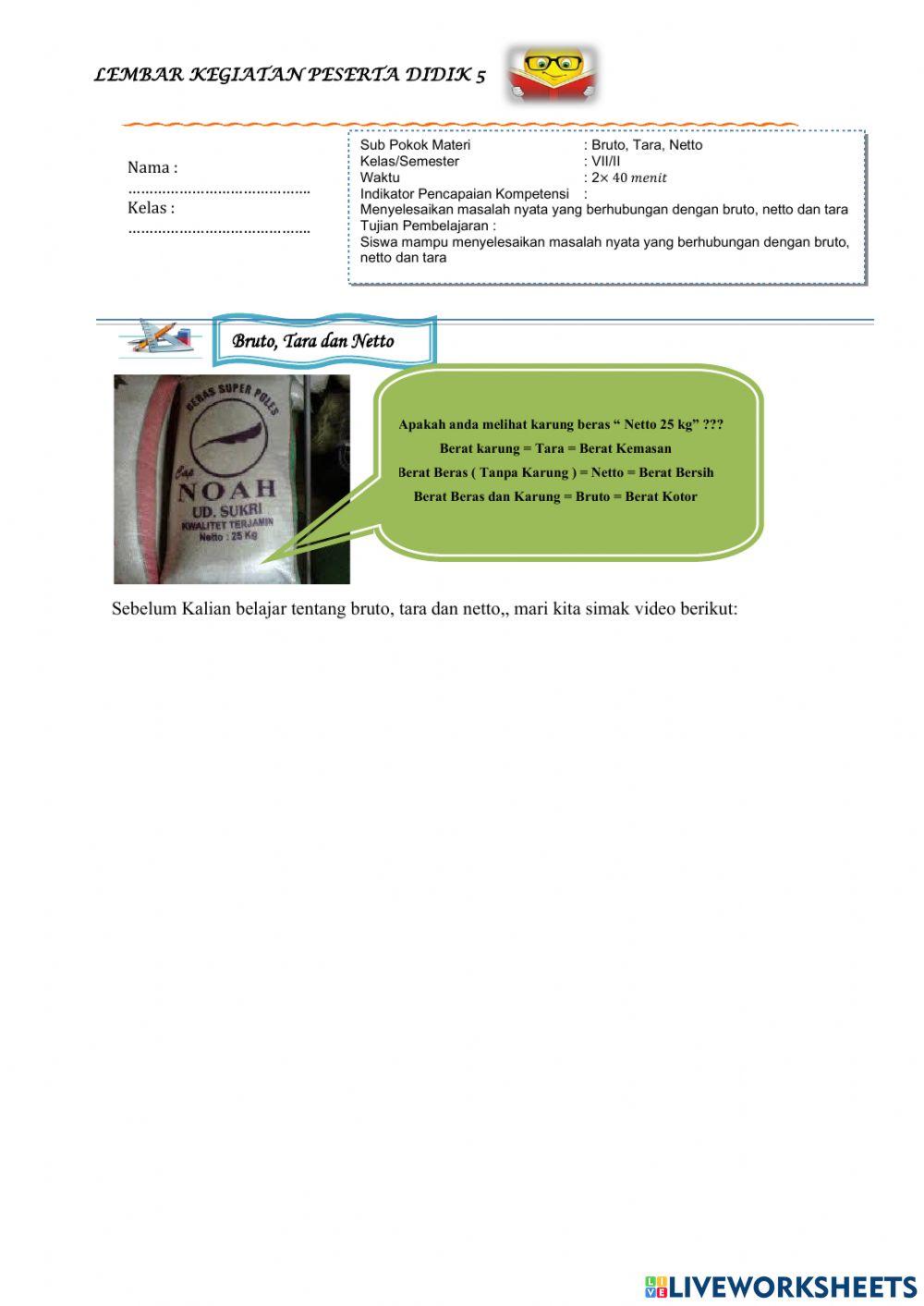 LKPD bruto, neto, tara