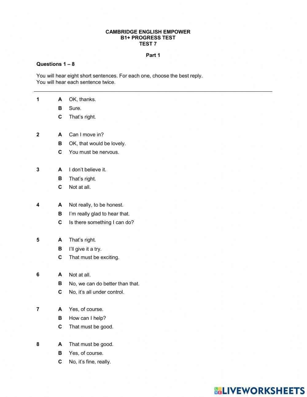 5303155 cambridge english empower b1 progress test
