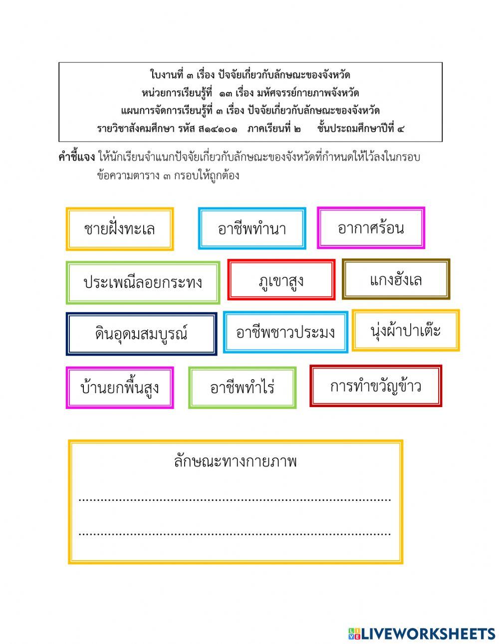 ปัจจัยเกี่ยวกับลักษณะของจังหวัด