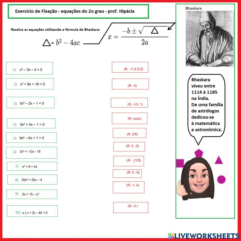 Equação do segundo grau por Bhaskara