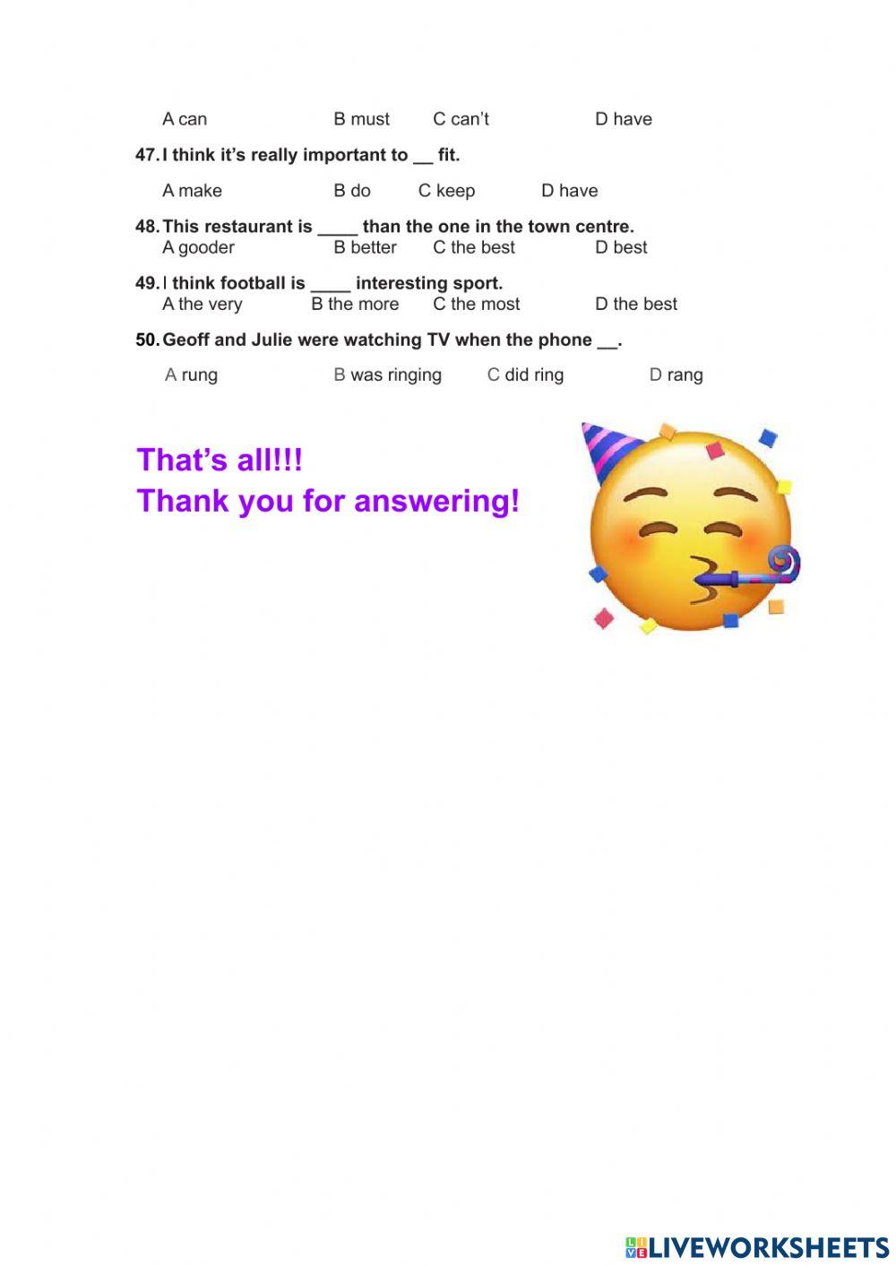 Placement test Elementary-Pre-interm