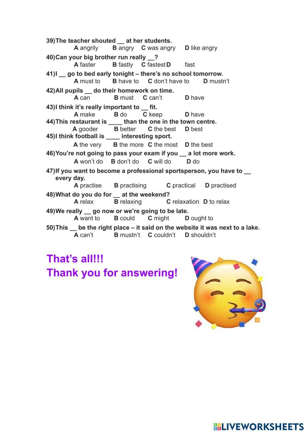 Placement test Pre-interm-Interm