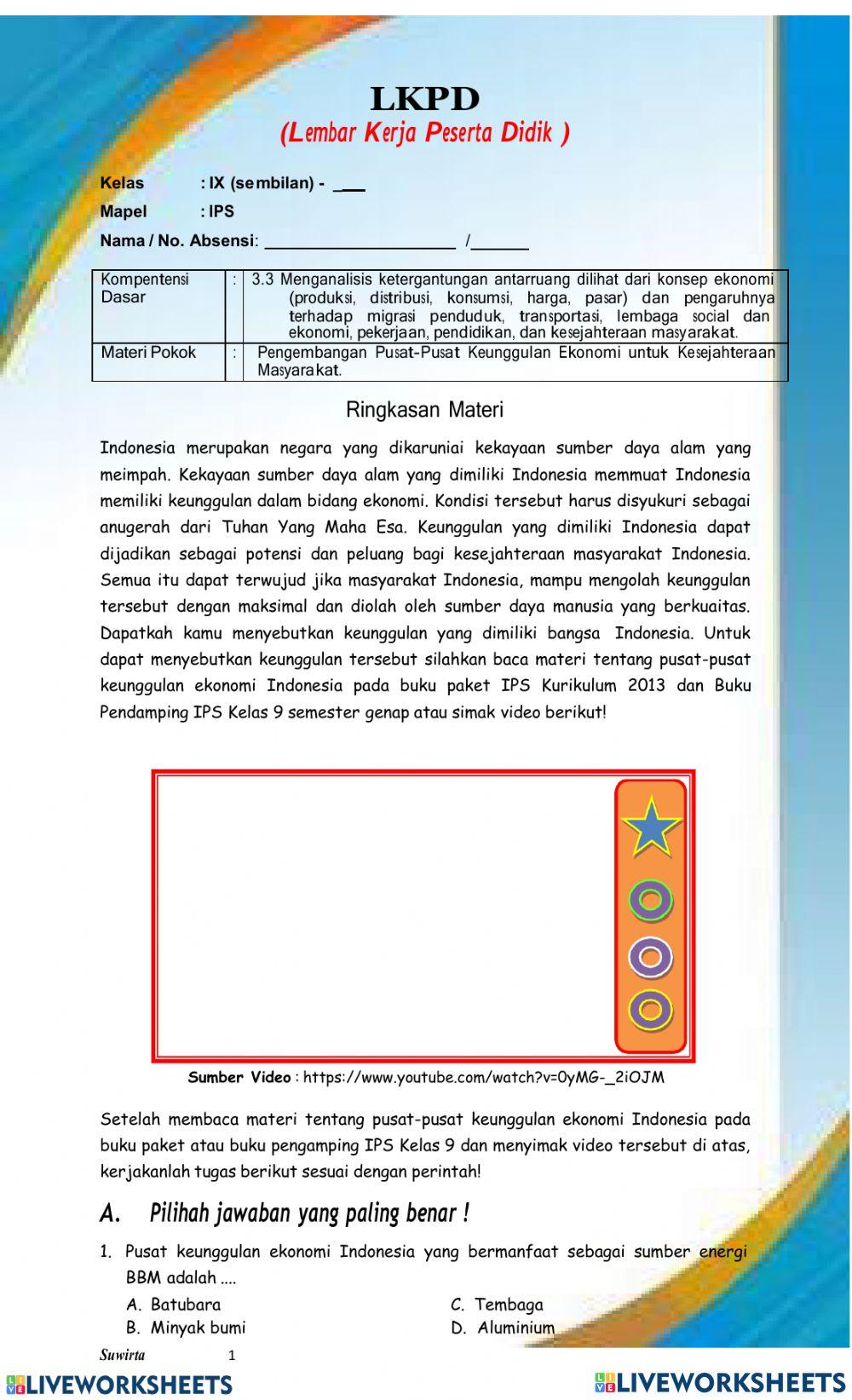 Pusat - pusat Keunggulan Ekonomi