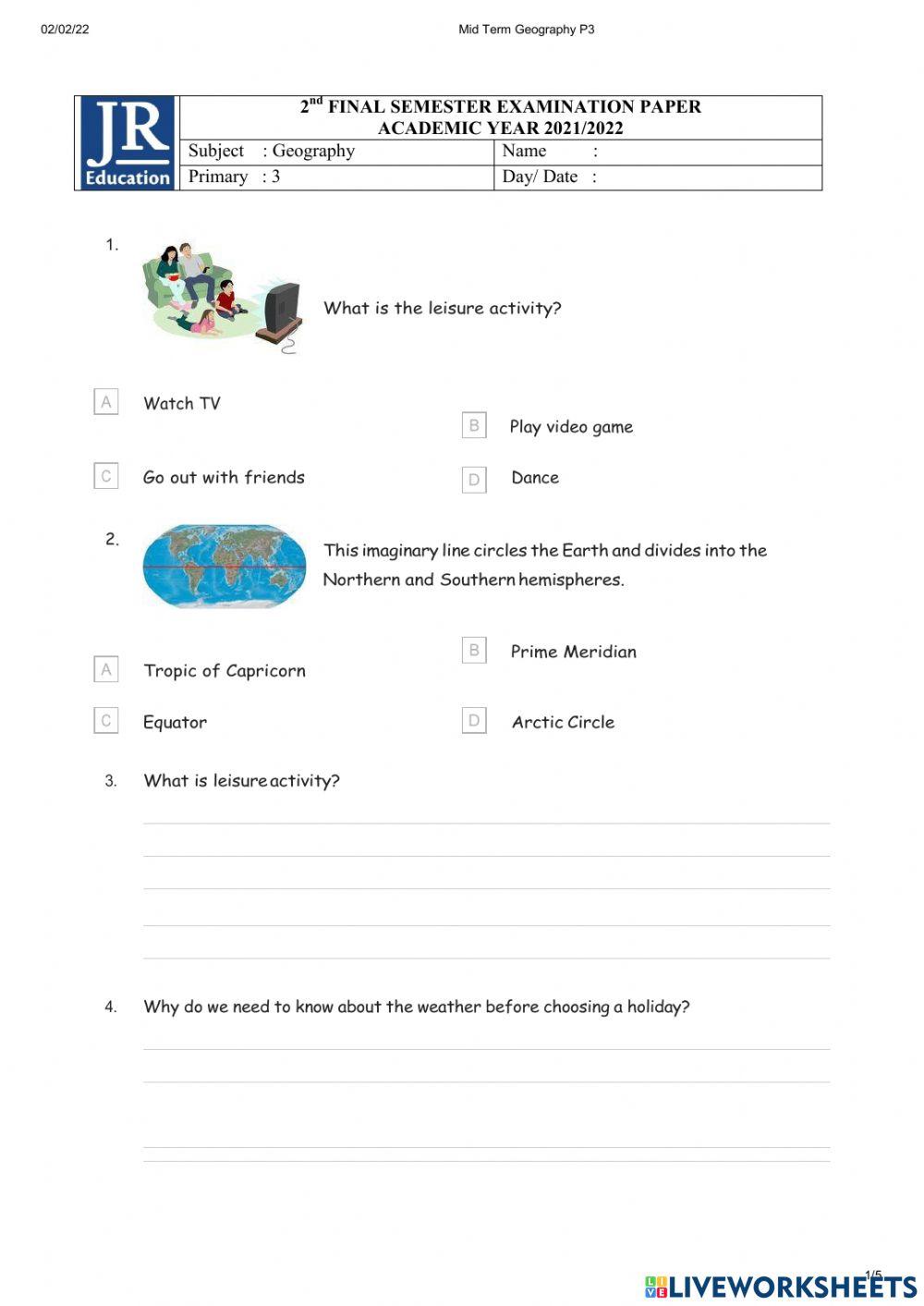 Geography P3 worksheet | Live Worksheets