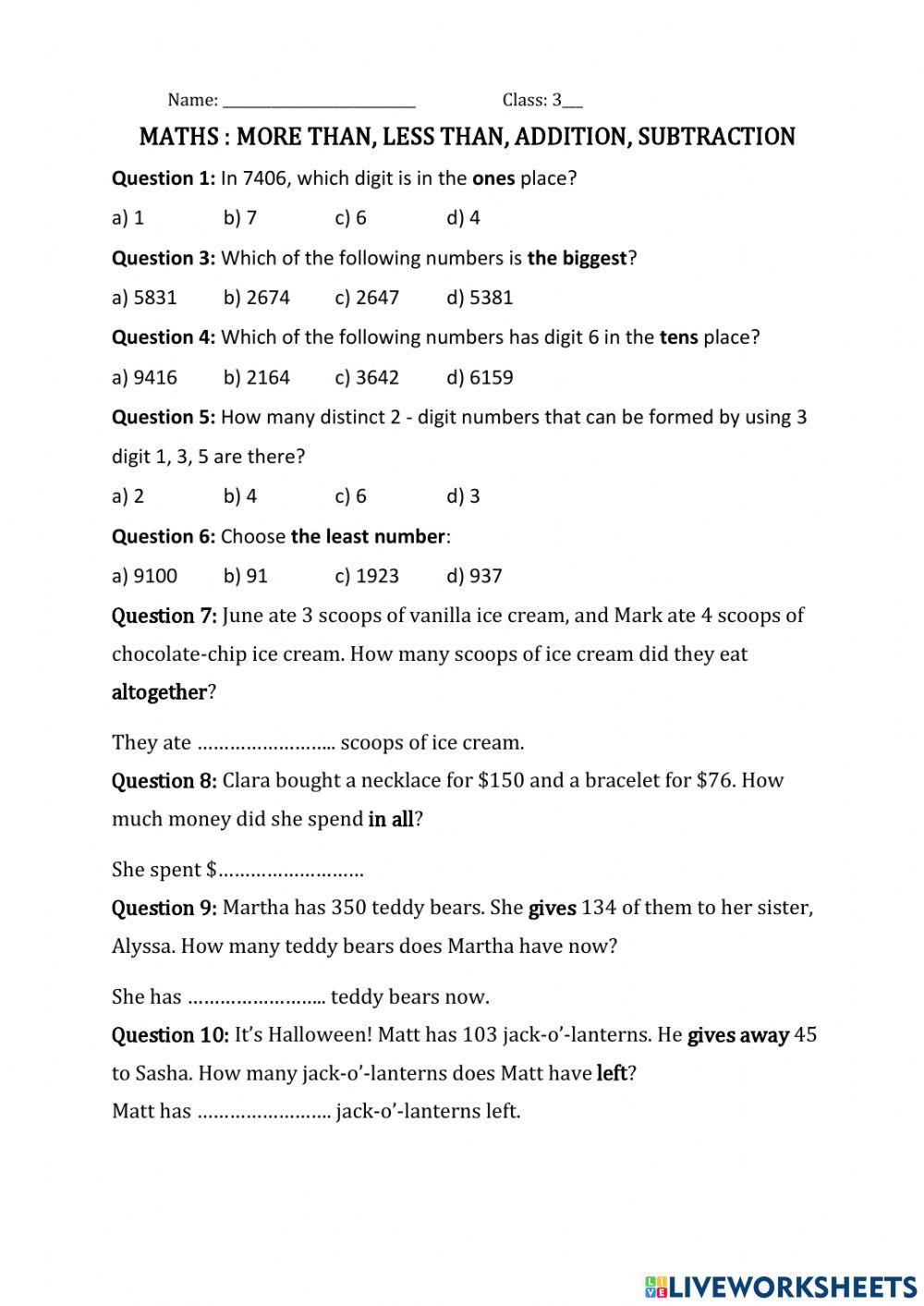 Maths: Addition & Subtraction
