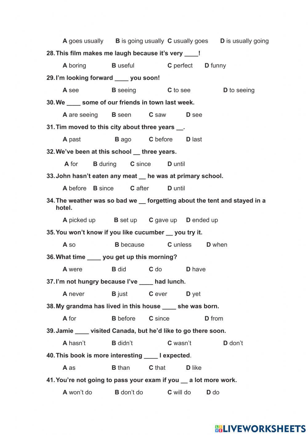 Placement test Intermediate-Intermediate II