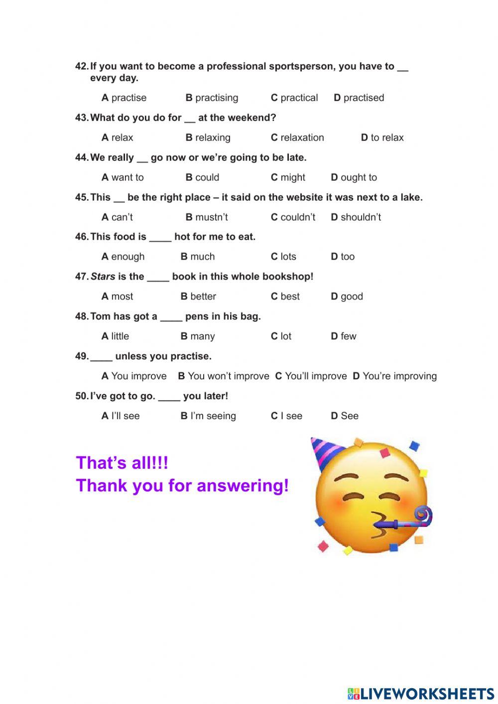 Placement test Intermediate-Intermediate II