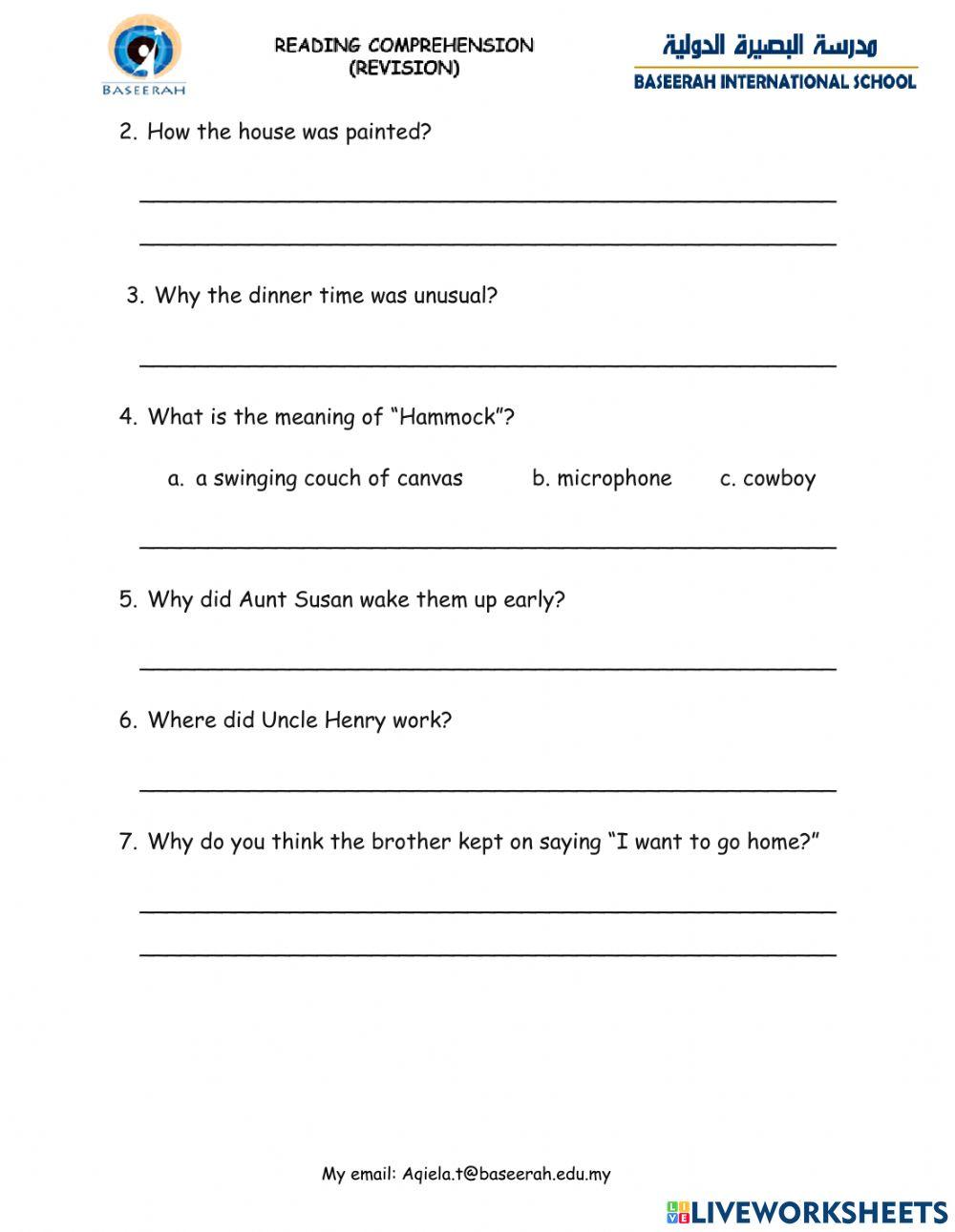 GRADE 3 READING COMPREHENSION REVISION