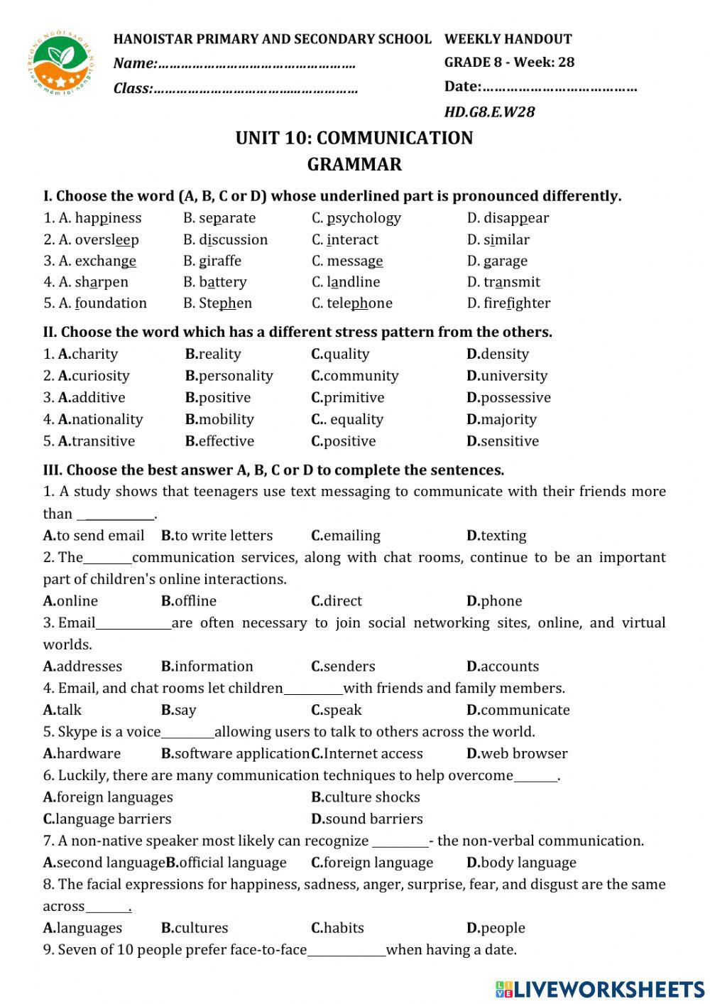 Grade 8 - Week 28 - Unit 10 - Grammar