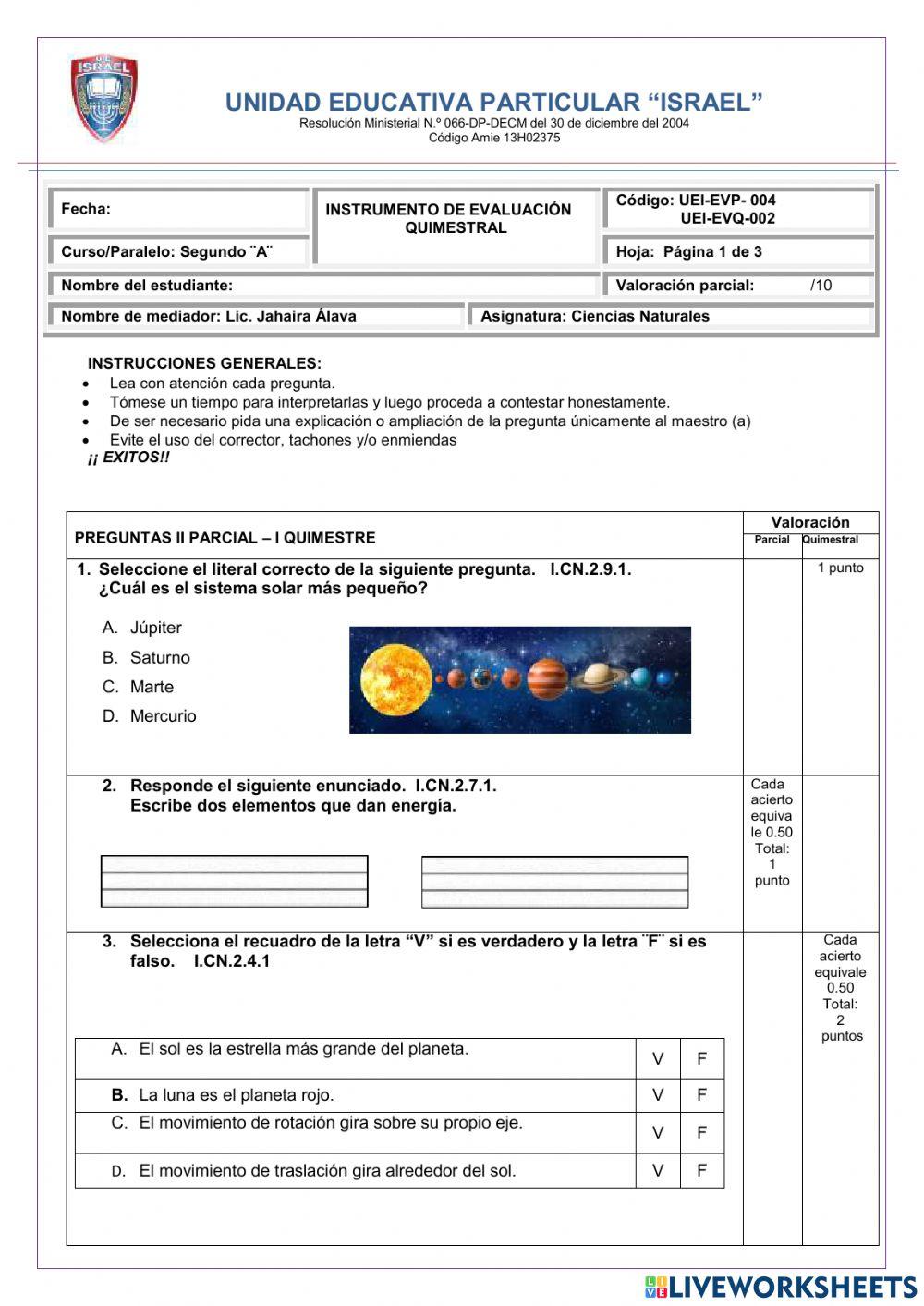 Evaluación de ciencias