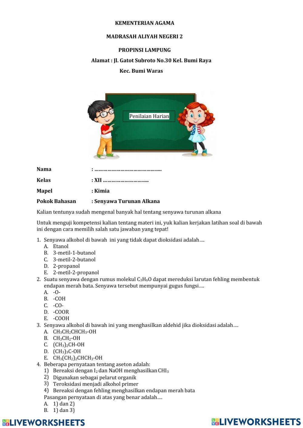 Penilaian Harian Senyawa Turunan Alkana