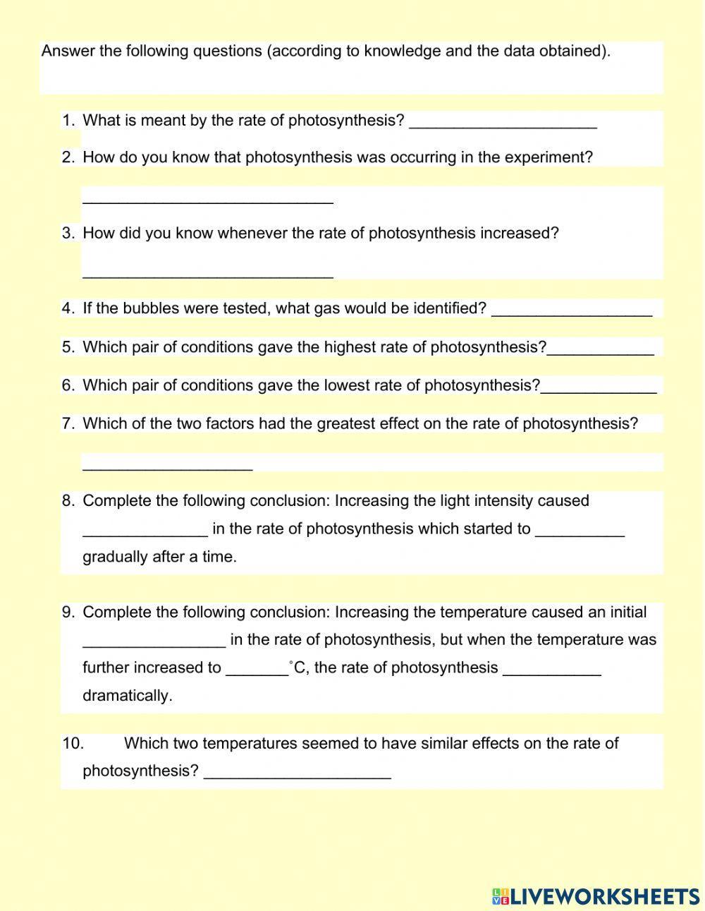 Effect of Temperature and Light Intensity on Photosynthesis