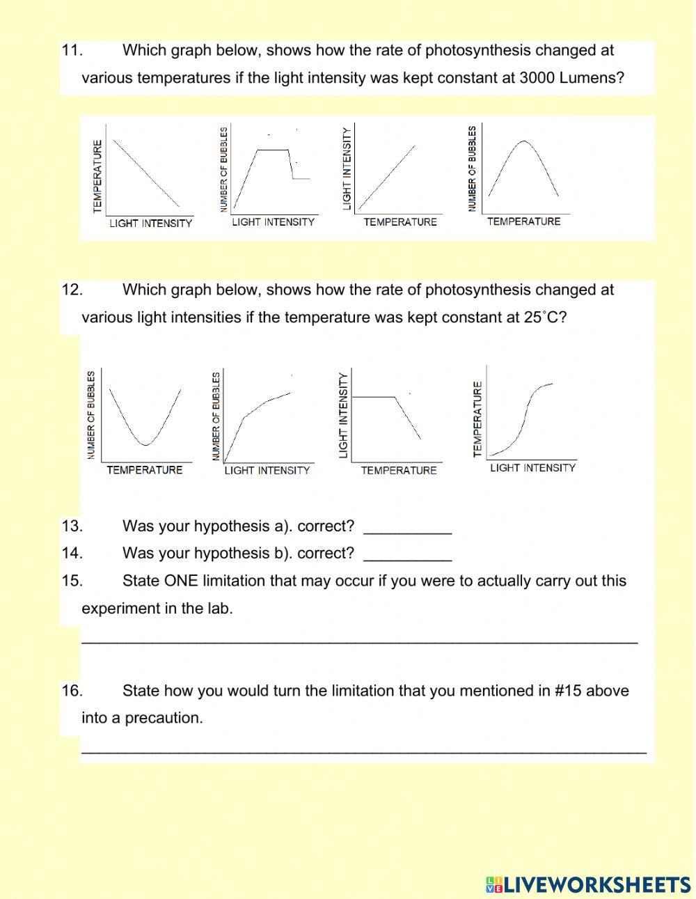 Effect of Temperature and Light Intensity on Photosynthesis
