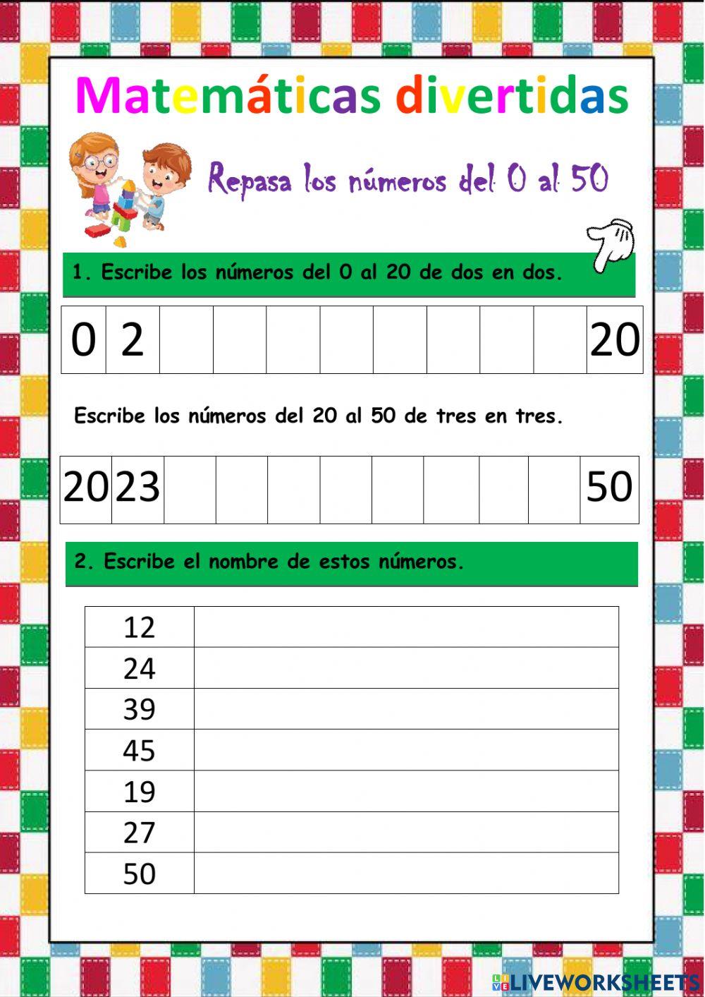 Repasemos los números del 0 al 50 Repasemos los números del 0 al 50