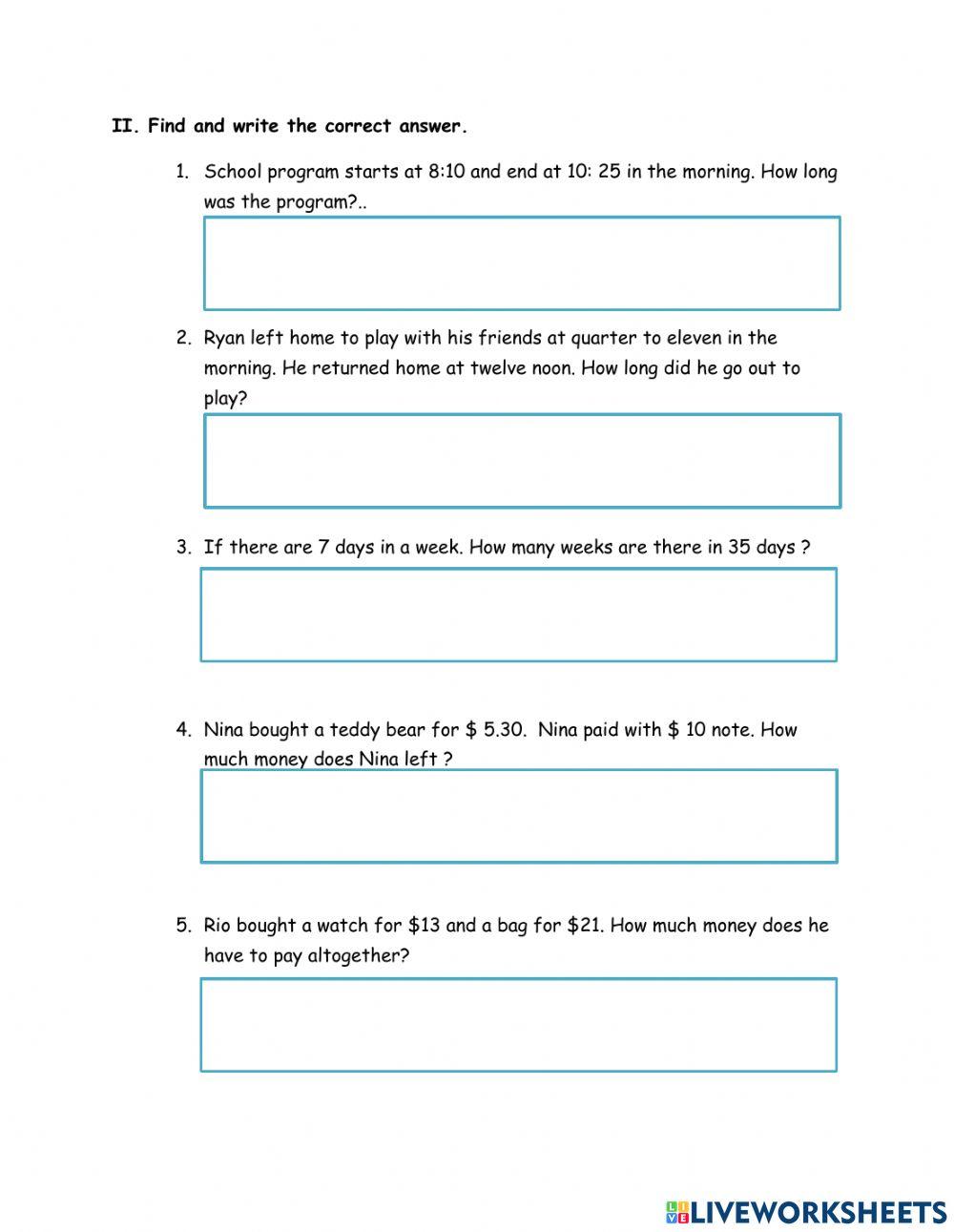 Math p3 interactive worksheet live worksheets
