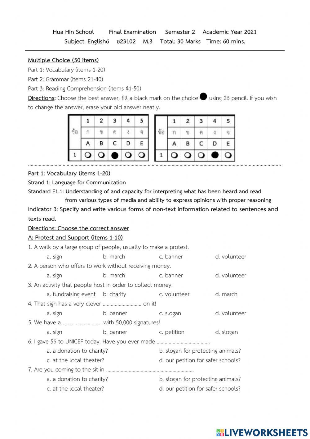 Final exam m3 huahin school