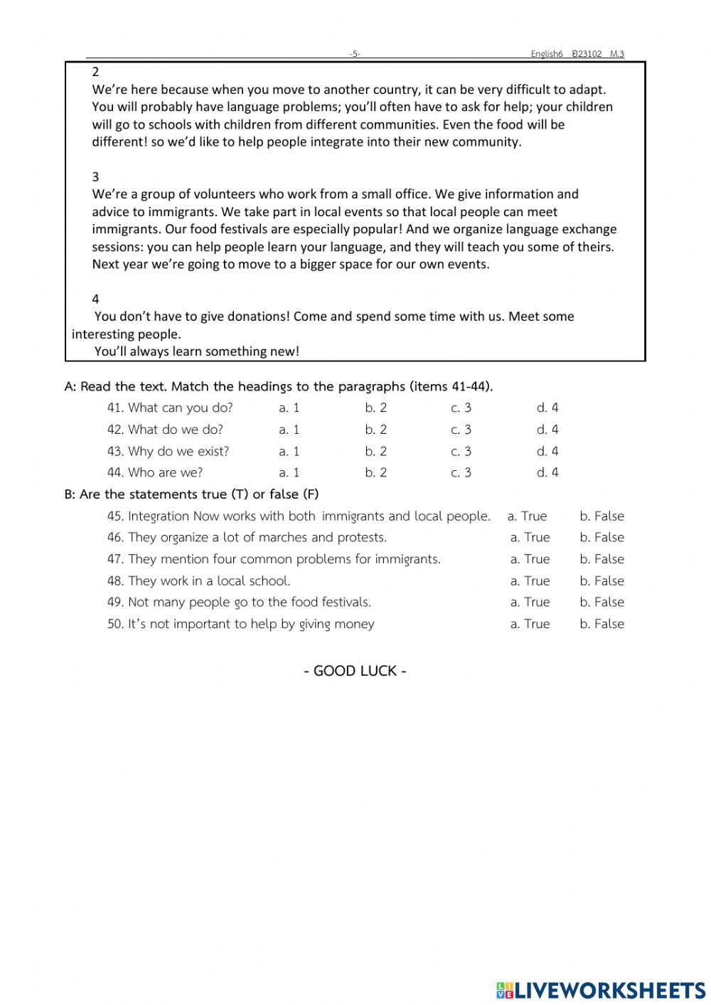 Final exam m3 huahin school